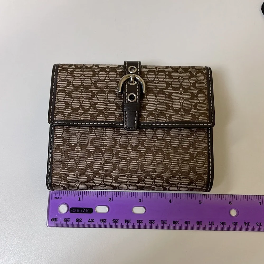 Coach Brown Signature Canvas Wallet with Buckle Detail